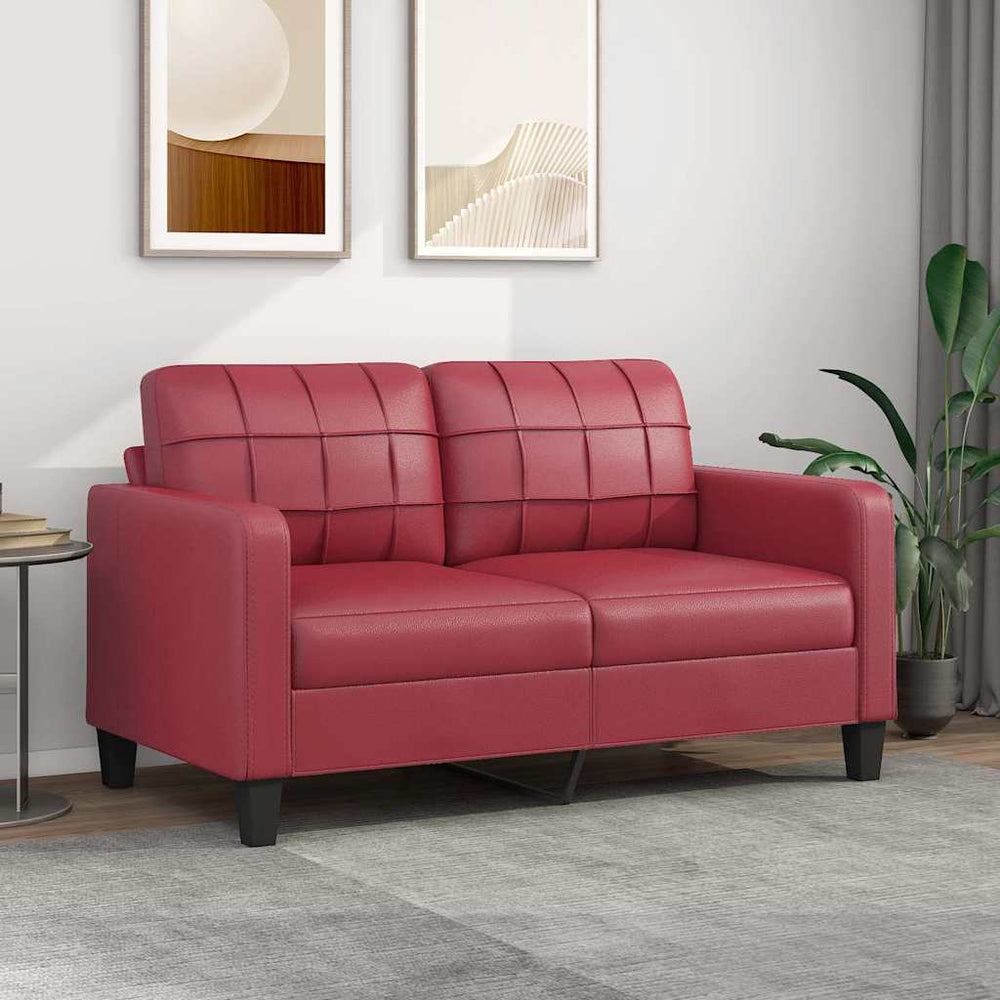 Weinrotes 2-Sitzer Sofa Kunstleder 140 cm