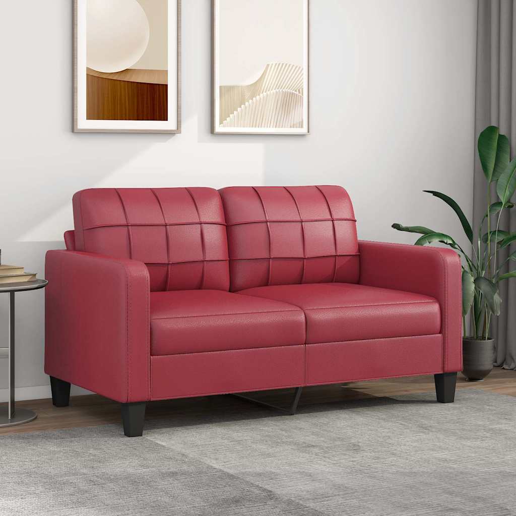 Weinrotes 2-Sitzer Sofa Kunstleder 140 cm