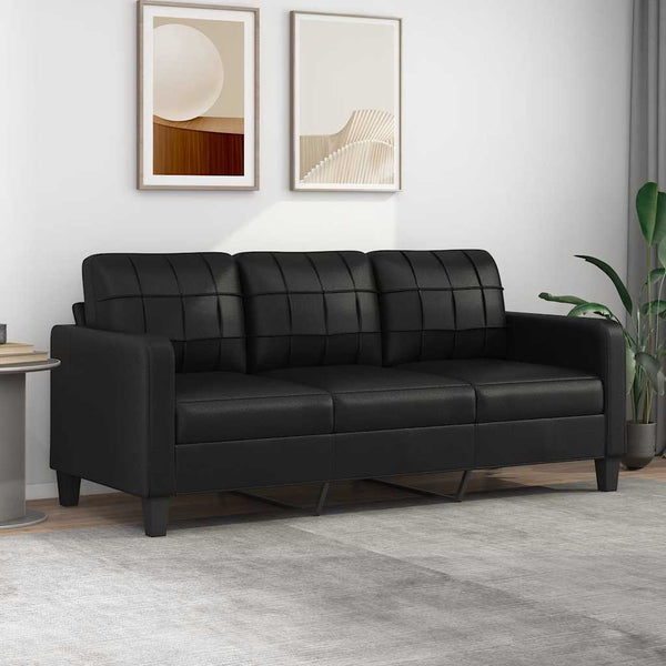Schwarzes 3-Sitzer Sofa Kunstleder 180 cm