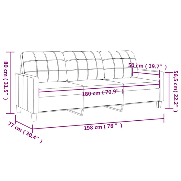 3-Sitzer Sofa Creme Kunstleder 180cm