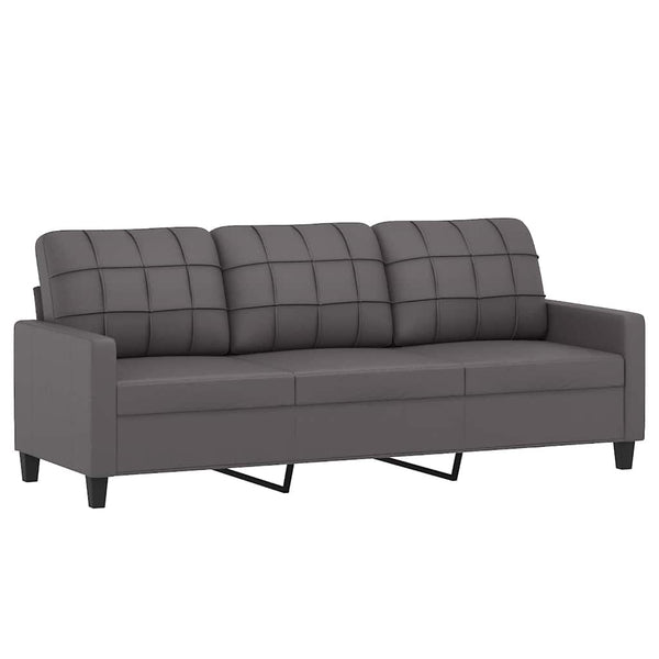 Graues 3-Sitzer Sofa Kunstleder 180 cm
