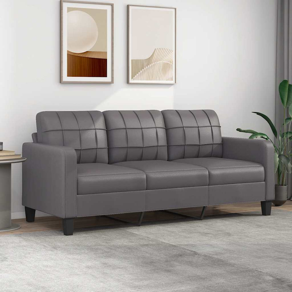 Graues 3-Sitzer Sofa Kunstleder 180 cm