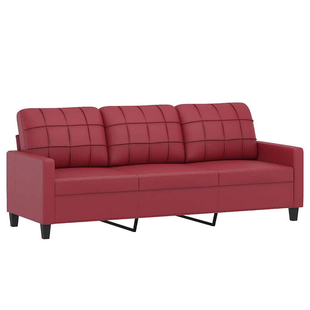Weinrotes 3-Sitzer Sofa, 180 cm, Kunstleder