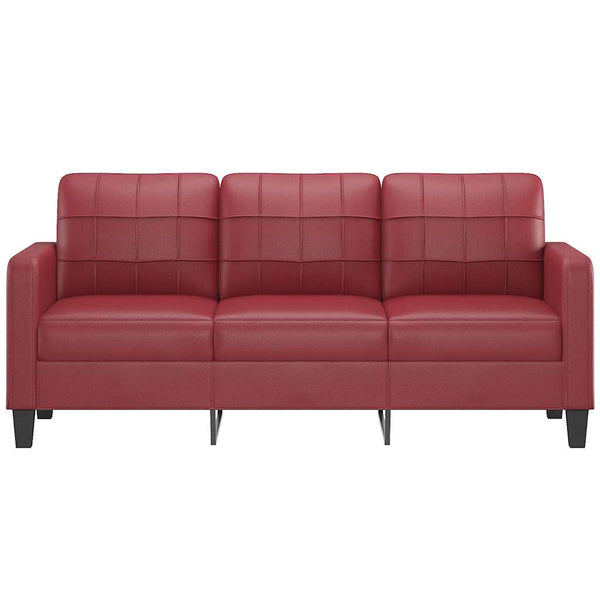 Weinrotes 3-Sitzer Sofa, 180 cm, Kunstleder