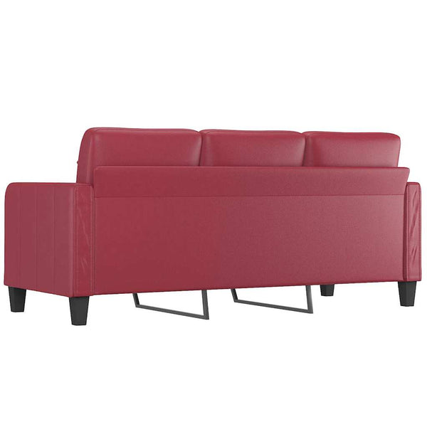 Weinrotes 3-Sitzer Sofa, 180 cm, Kunstleder