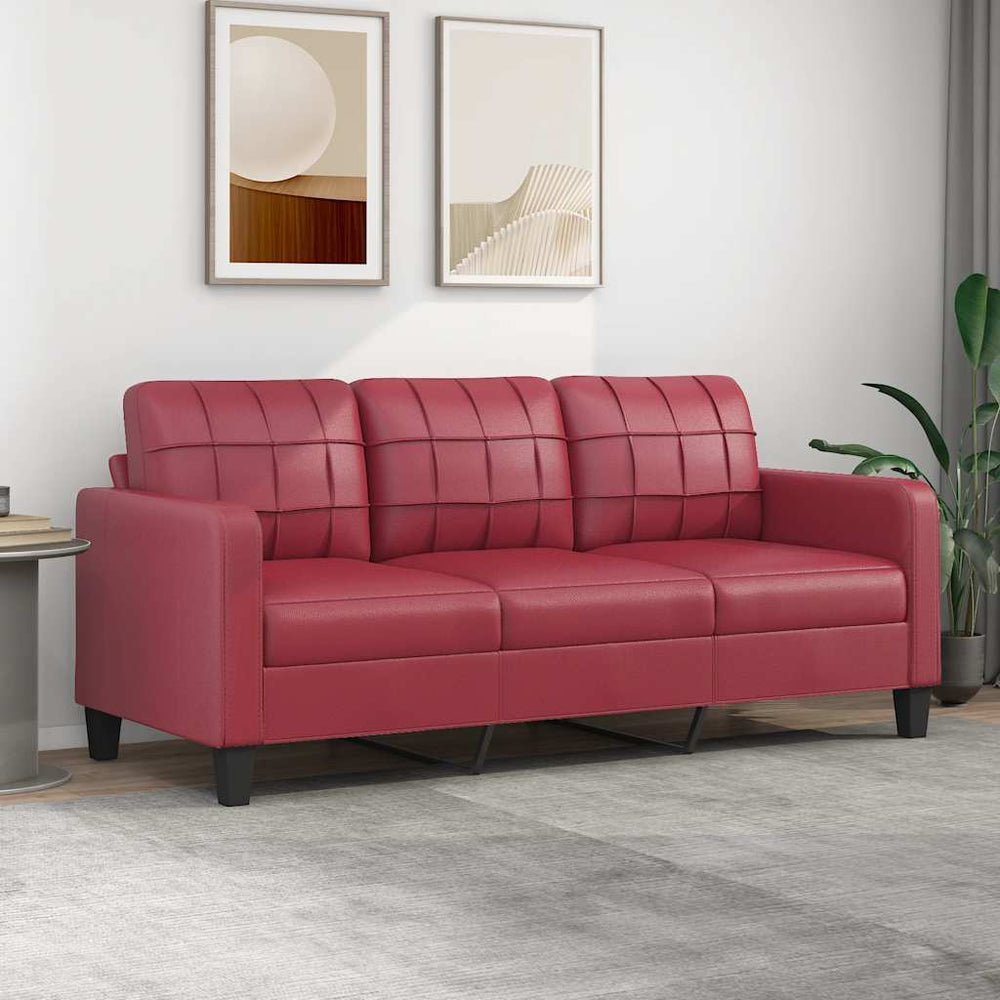 Weinrotes 3-Sitzer Sofa, 180 cm, Kunstleder