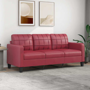 Weinrotes 3-Sitzer Sofa, 180 cm, Kunstleder