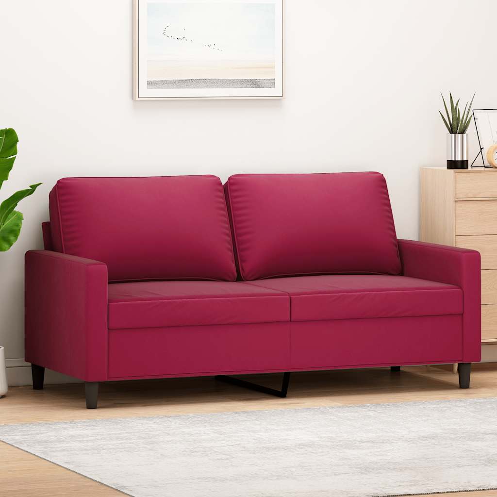 Weinrotes 2-Sitzer Sofa Samt, 140 cm