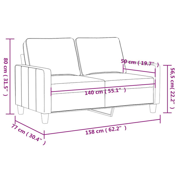 Blaues 2-Sitzer Sofa Samt, 140 cm