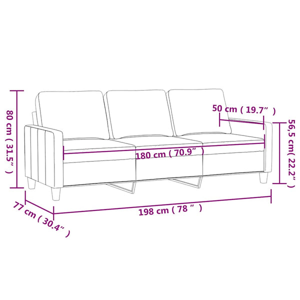 3-Sitzer Sofa Blau Samt 180 cm