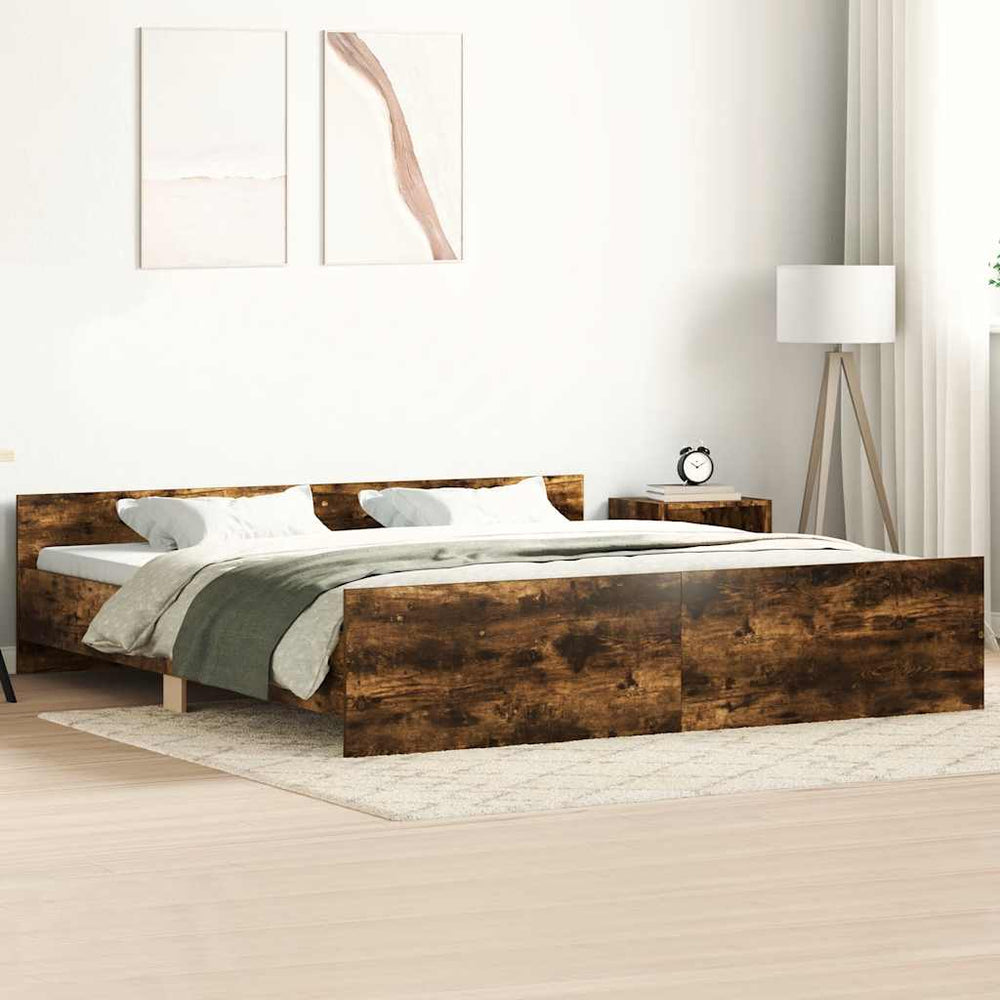 vidaXL Cadre de lit avec tête et pied de lit Chêne fumé 200x200 cm