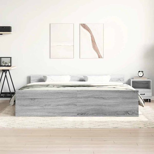 vidaXL Cadre de lit avec tête et pied de lit Gris Sonoma 200x200 cm