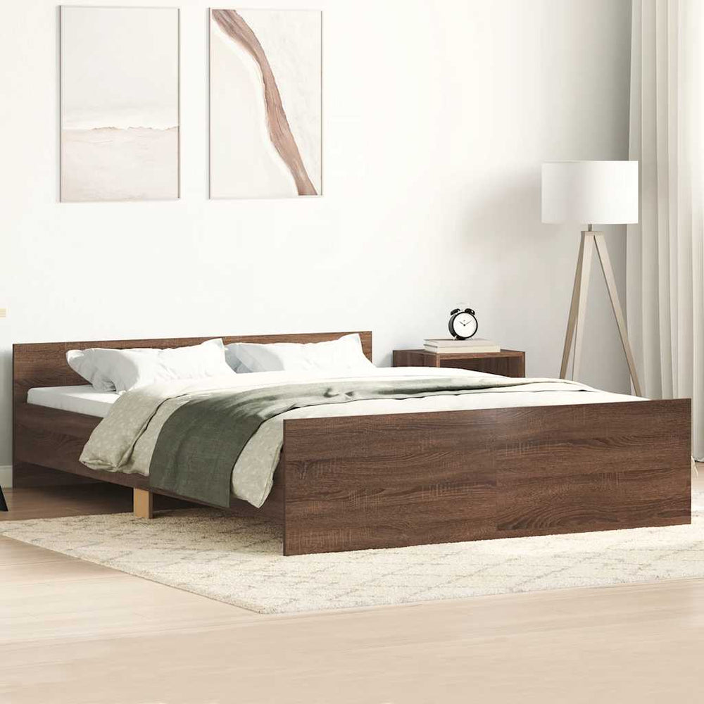 vidaXL Bed Frame with Headboard and Footboard Brown Oak 140x200 cm