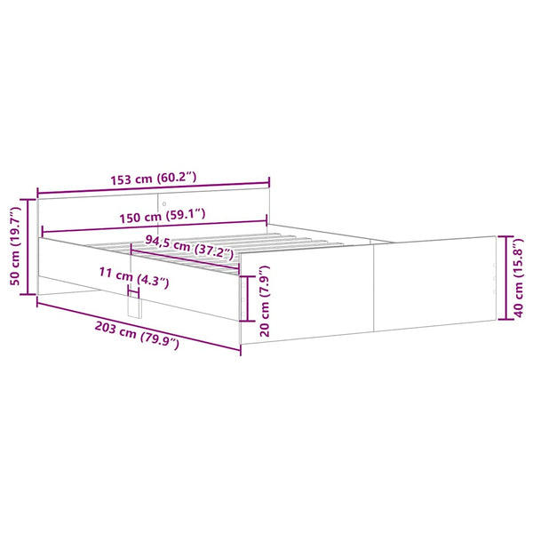 vidaXL Cadre de lit avec tête et pied de lit Gris Sonoma 150x200 cm