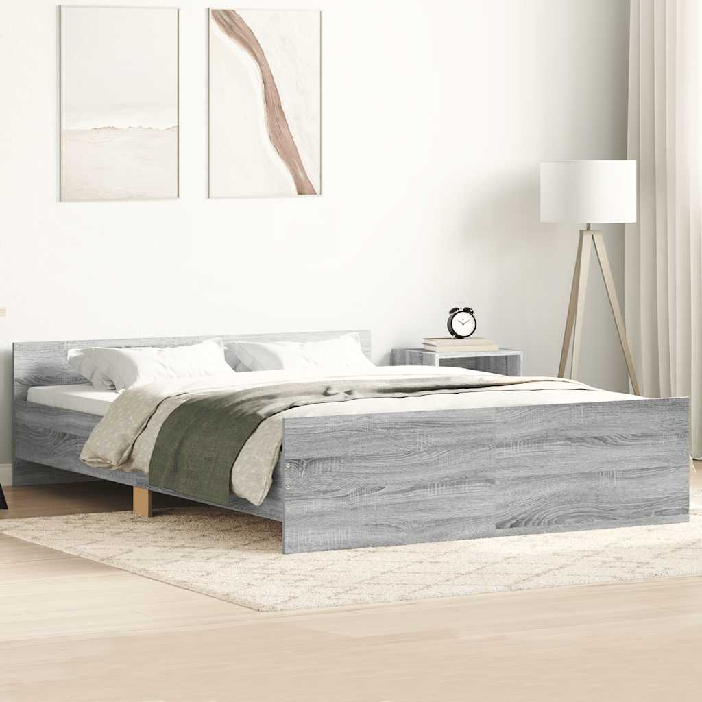 vidaXL Cadre de lit avec tête et pied de lit Gris Sonoma 150x200 cm