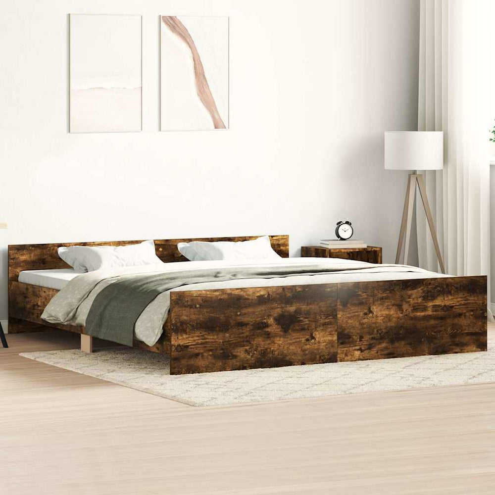 vidaXL Cadre de lit avec têtes et pieds de lit Chêne fumé 160x200 cm