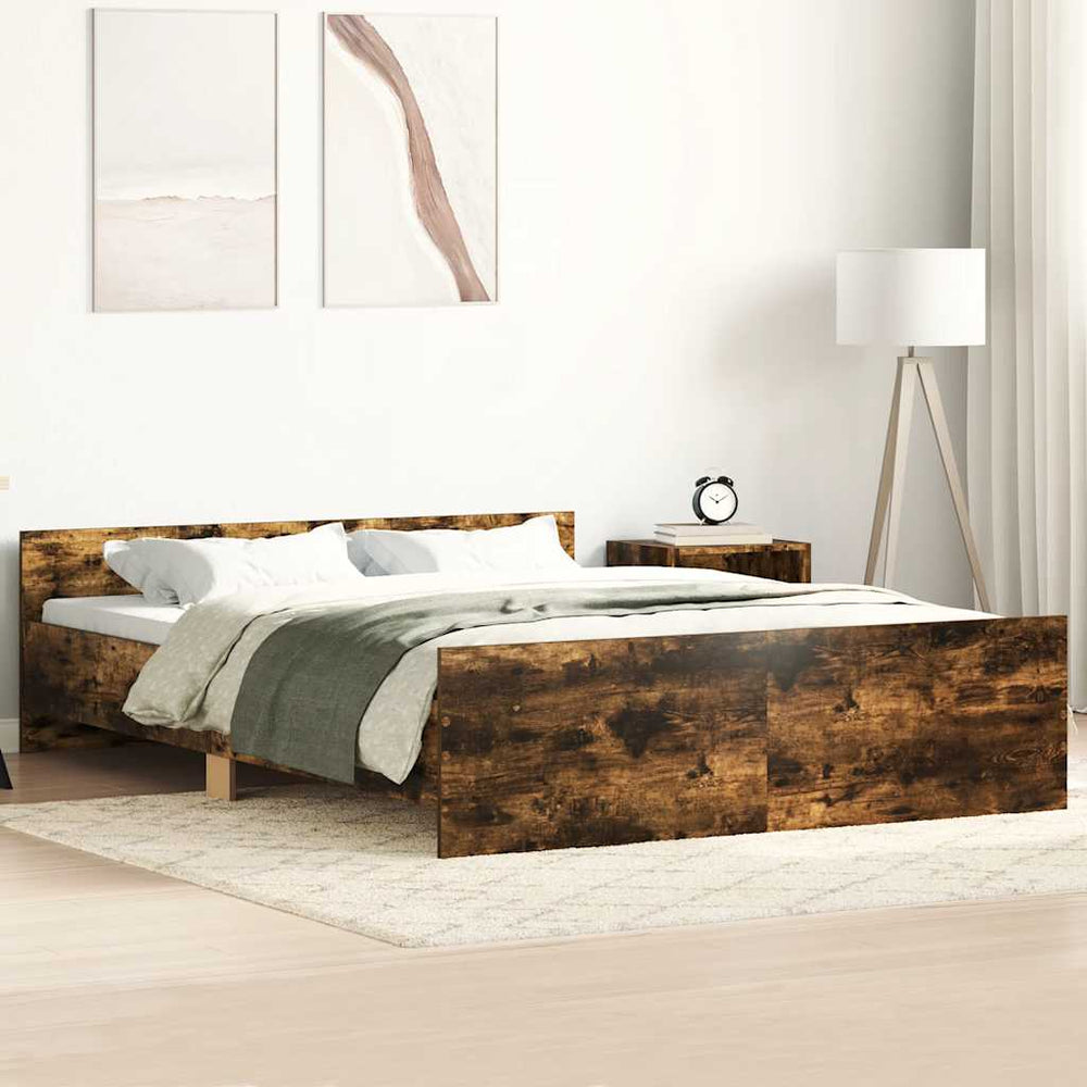vidaXL Cadre de lit avec tête et pied de lit Chêne fumé 120x190 cm