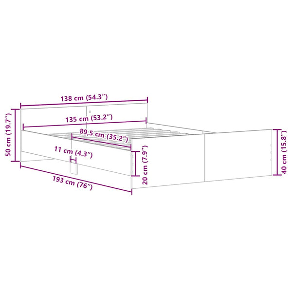 Bettgestell Grau Sonoma 135x190 cm