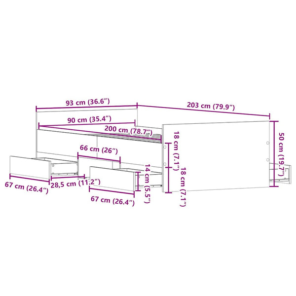 Bettgestell Betongrau 90x200 cm
