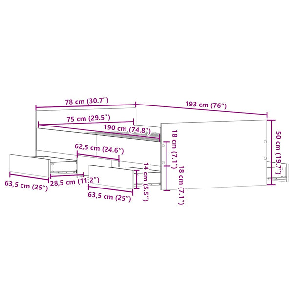 Bettgestell Sonoma-Eiche 75x190 cm