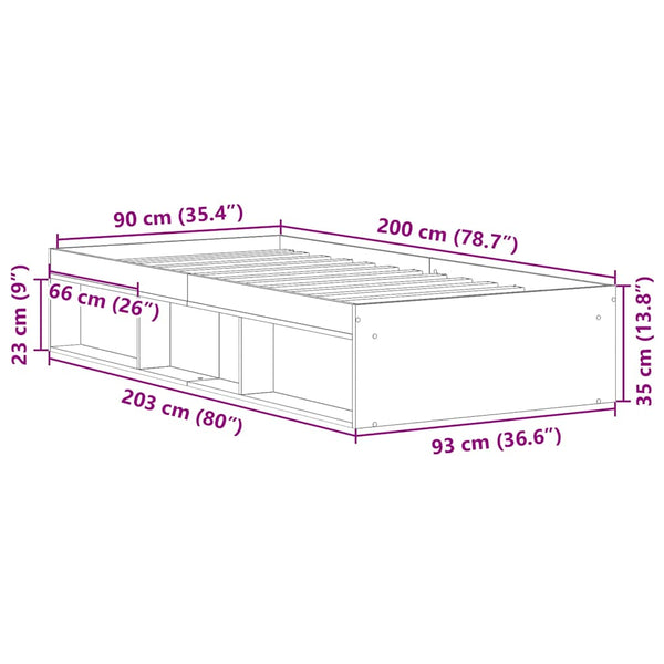 Bettgestell 90x200 cm Grau Sonoma