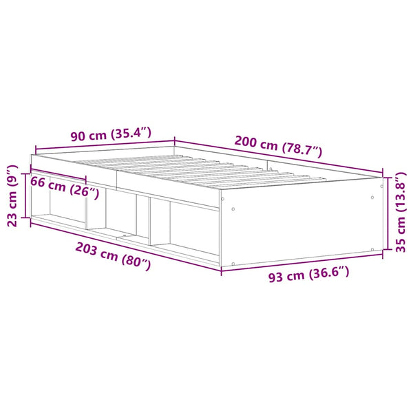 Bettgestell 90x200 Braun Eichen-Optik