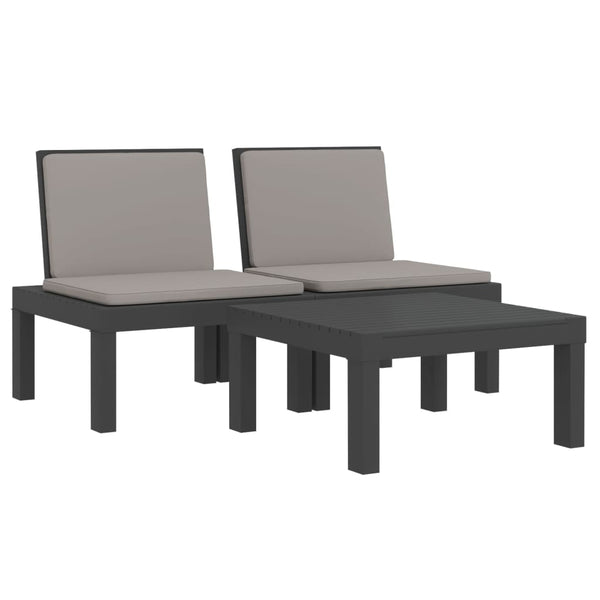 vidaXL Salon de jardin 3 pcs avec coussins anthracite PP