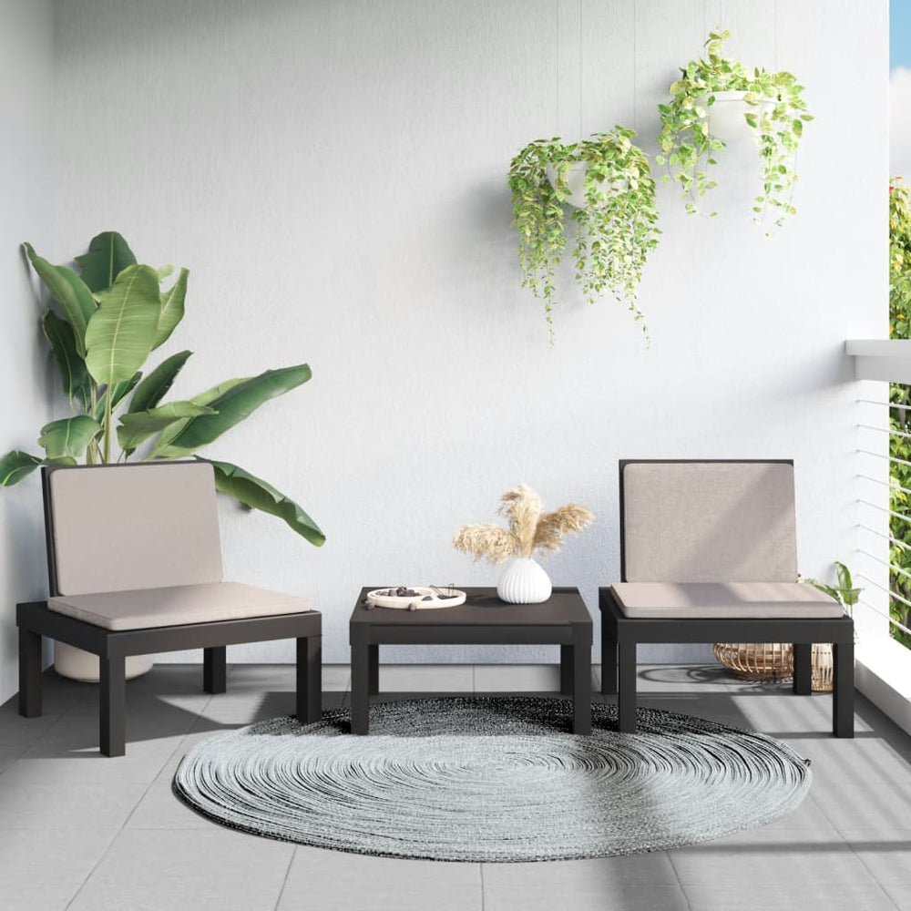 3-tlg. Garten Lounge Set Anthrazit