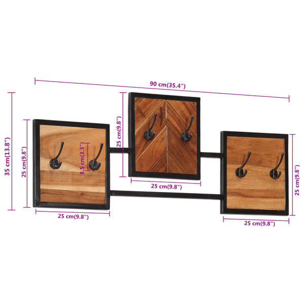 vidaXL Portemanteau mural 90x1x35 cm Bois d'acacia massif et fer
