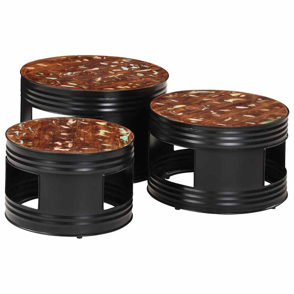 Beistelltische Fass-Design 3er Set Altholz