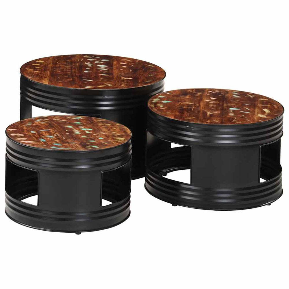 Beistelltische Fass-Design 3er Set Altholz