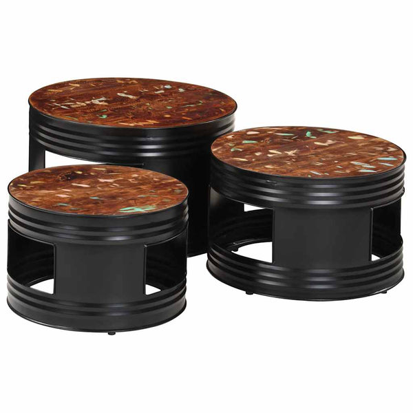 Beistelltische Fass-Design 3er Set Altholz
