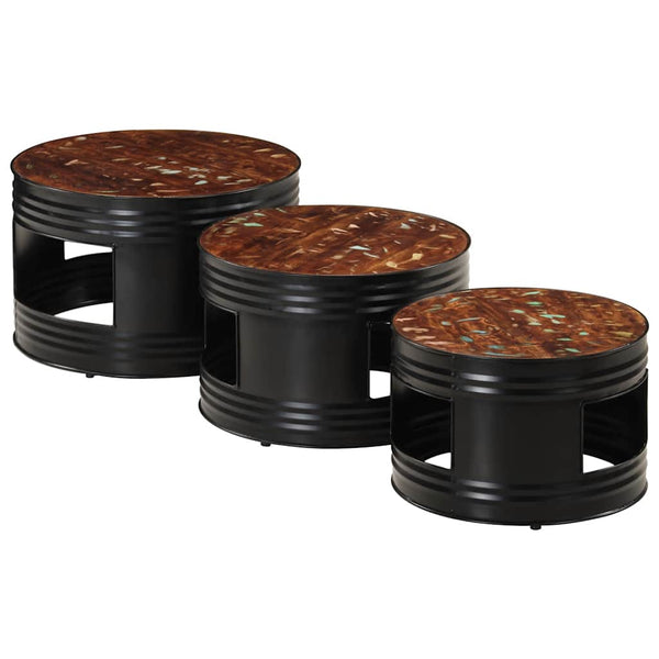 Beistelltische Fass-Design 3er Set Altholz