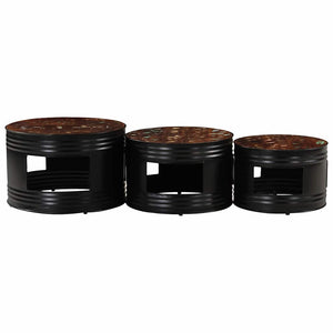 Beistelltische Fass-Design 3er Set Altholz