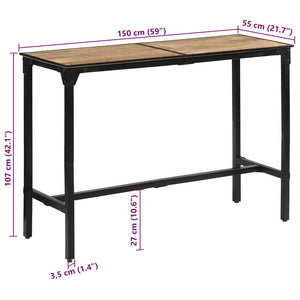 vidaXL Bar Table 150x55x107 cm Rough Solid Mango Wood