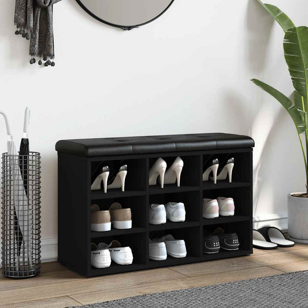 Schuhbank Schwarz mit Stauraum 82 cm