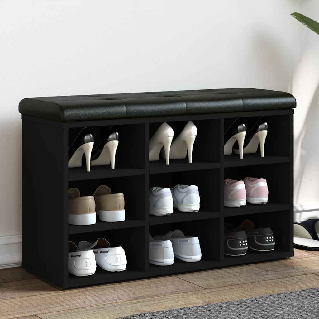 Schuhbank Schwarz mit Stauraum 82 cm