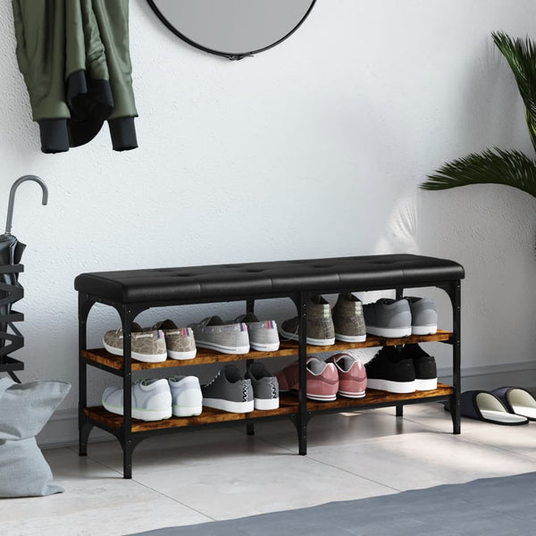 Schuhbank Räuchereiche 102 cm mit Stauraum
