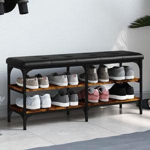 Schuhbank Räuchereiche 102 cm mit Stauraum