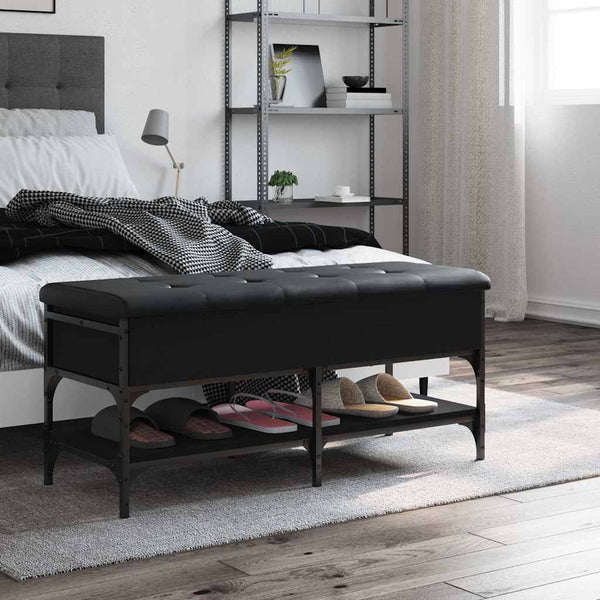 Schuhbank Schwarz 102 cm mit Stauraum