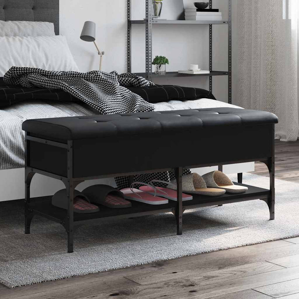 Schuhbank Schwarz 102 cm mit Stauraum