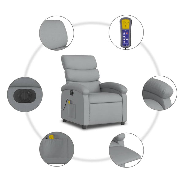 vidaXL Electric Massage Armchair Light Grey Fabric