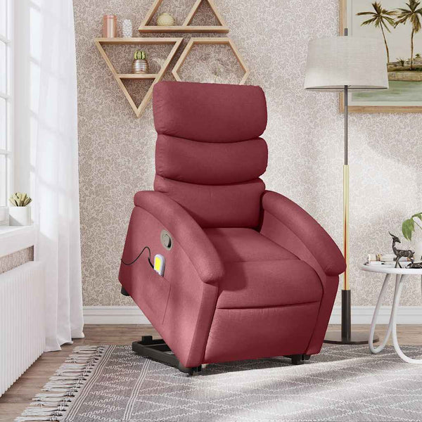 Massagesessel mit Aufstehhilfe Weinrot Stoff