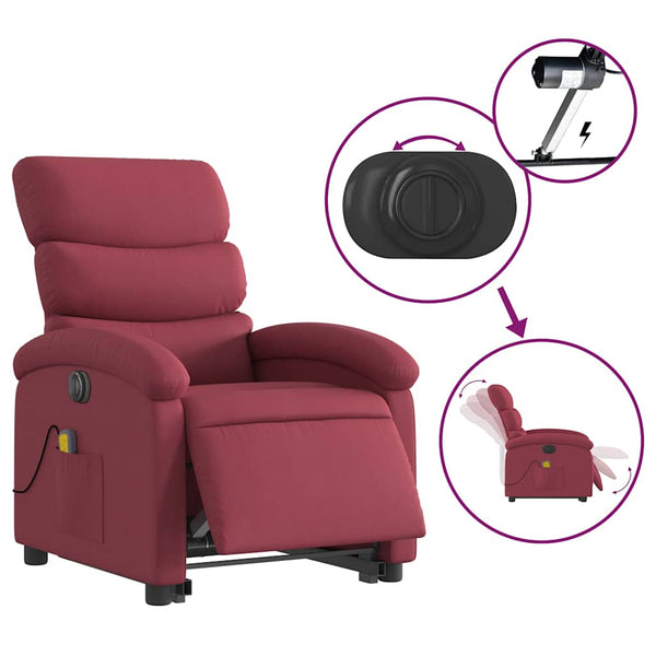 Elektrischer Massagesessel mit Aufstehhilfe Weinrot