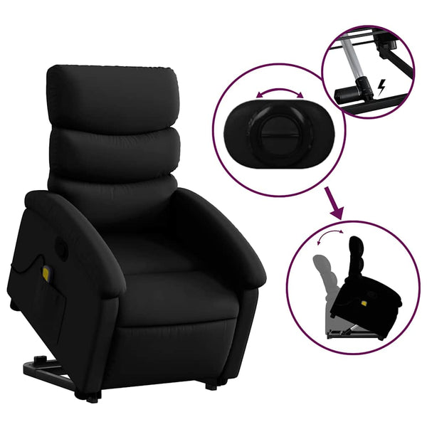 Massagesessel mit Aufstehhilfe Schwarz Kunstleder