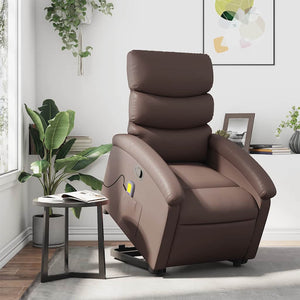 Massagesessel mit Aufstehhilfe Braun Kunstleder