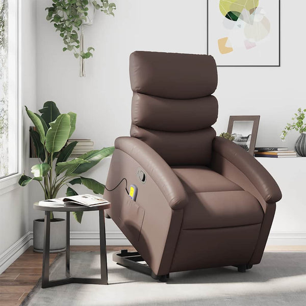 Massagesessel mit Aufstehhilfe Braun Kunstleder