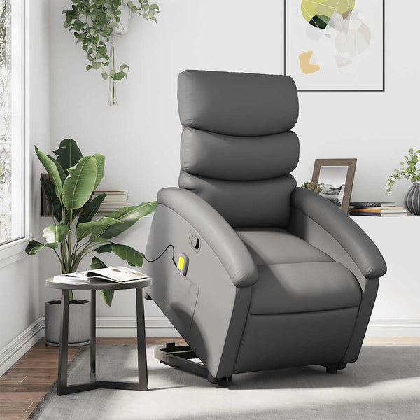 Massagesessel mit Aufstehhilfe Grau Kunstleder