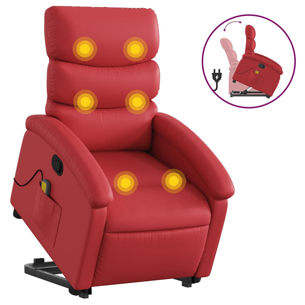 Massagesessel mit Aufstehhilfe Rot Kunstleder