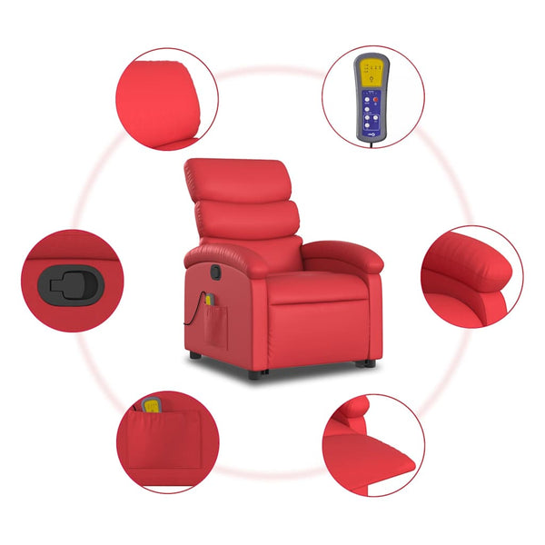 Massagesessel mit Aufstehhilfe Rot Kunstleder